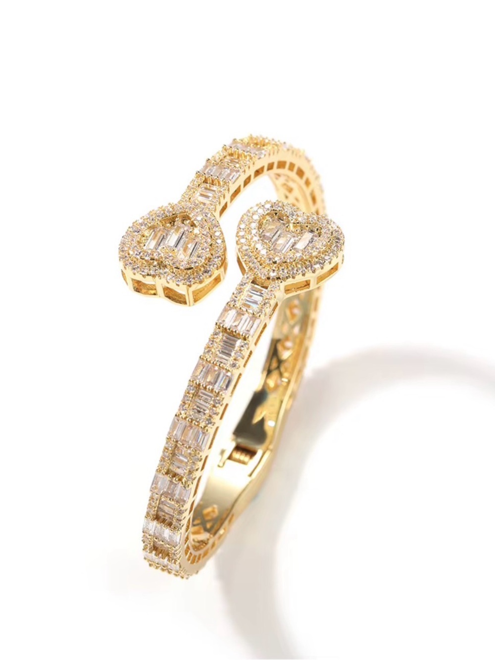 Gold Heart-Accent Crystal Bangle Bracelet